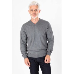 pull gris col V coton et cachemire