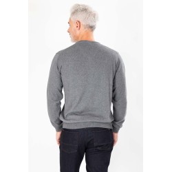pull col V gris coupe régulière coton et cachemire
