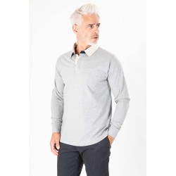 polo 100% coton gris col blanc