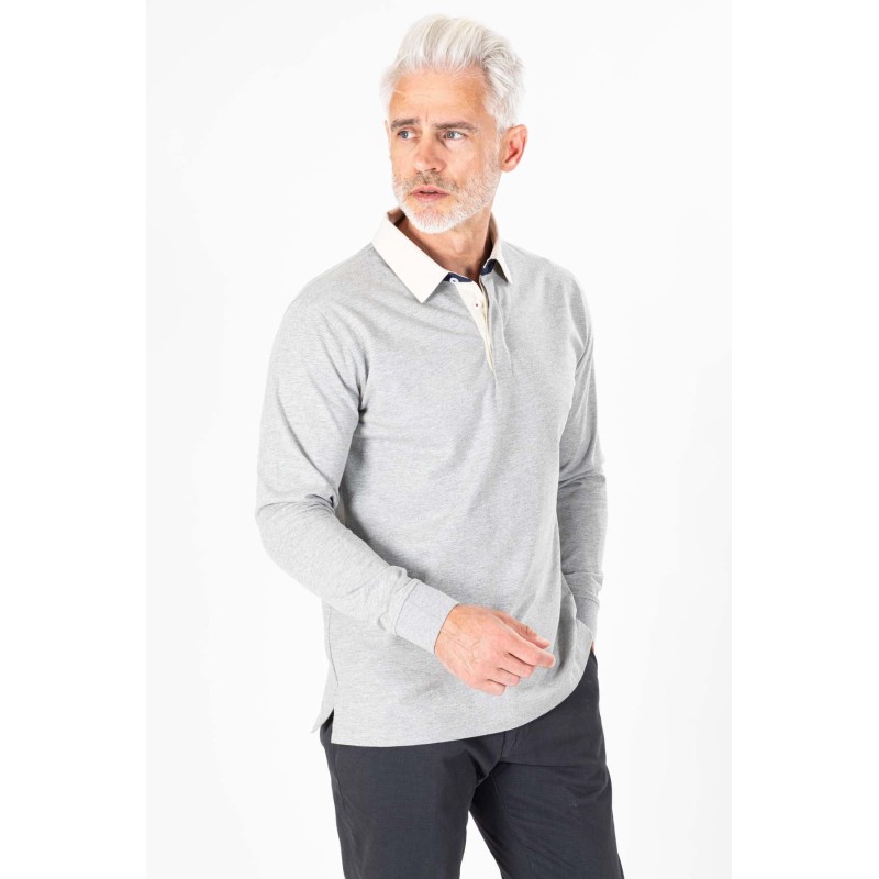 polo col gris clair col blanc en coton