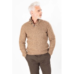 Pull col 3 boutons beige