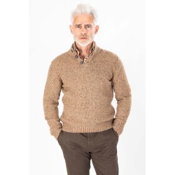 Pull col boutonné beige en  laine mélangée