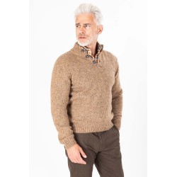 Pull col boutonné beige finition bords côtes