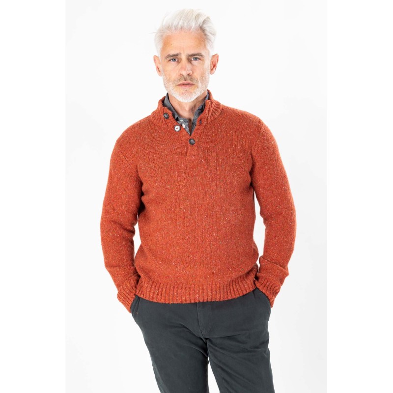 Pull col boutonné orange