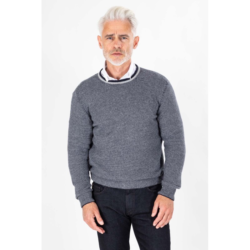 Pull col roulotté  rayé marine