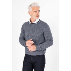 Pull col roulotté  rayé marine bords en point mousse