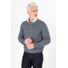 Pull col roulotté  rayé marine bords en point mousse
