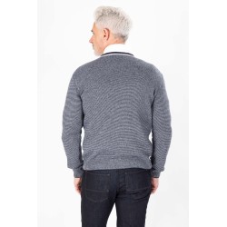 Pull col roulotté  rayé marine en laine mélangée