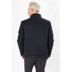 Blouson matelassé bi-matière marine col montant