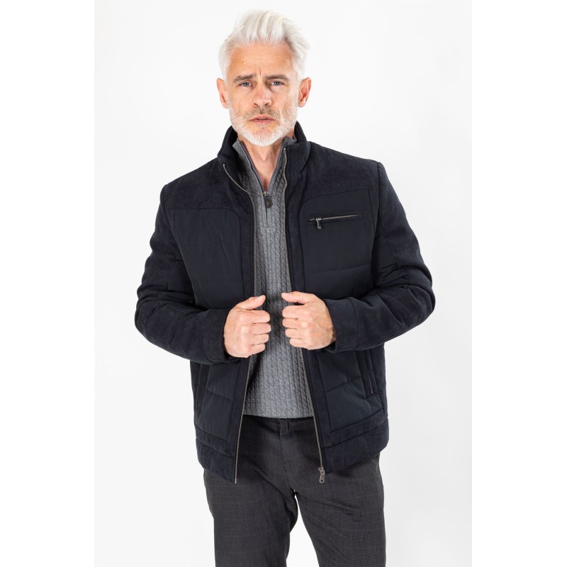 Blouson matelassé bi-matière marine