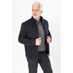 Blouson matelassé bi-matière marine avec poignets fermés par boutons pressions