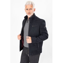 Blouson matelassé bi-matière marine avec ecusson bayard sur la manche