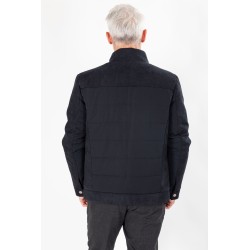 Blouson matelassé bi-matière marine avec empiècement en tissus effet chevron