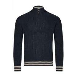 Pull col camionneur bleu en laine et acrylique