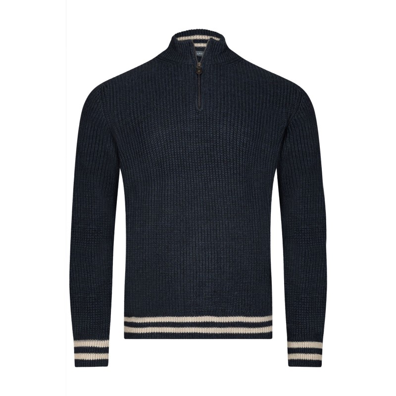 Pull col camionneur bleu en laine et acrylique