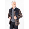 Surveste bi-matière à carreaux marine et marron forme chemise