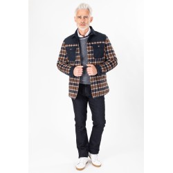 Surveste bi-matière à carreaux marine et marron pour un look casual et confort