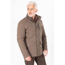 Parka multipoches beige foncé à col montant zippé