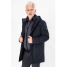 Parka marine à capuche avec poches latérales et poche poitrine zippée