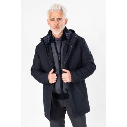 Parka marine à capuche en polyester déperlant
