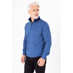 sweat bleu col zip coupe droite