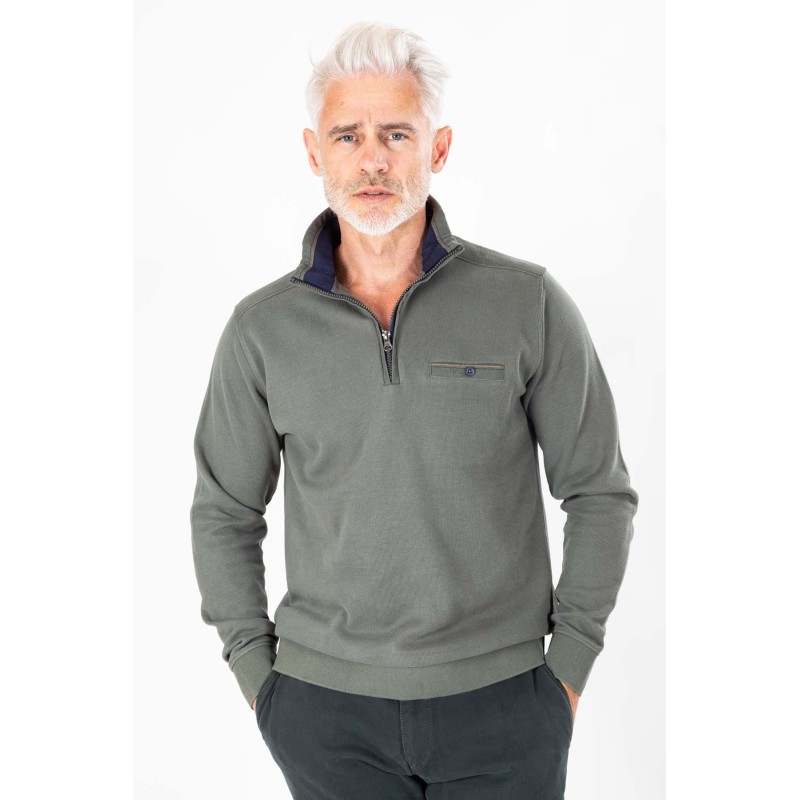 sweat manches longues kaki en coton