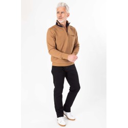 sweat marron en coton col contrasté