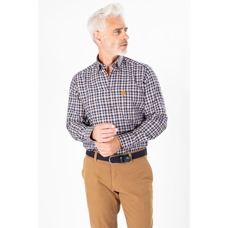 Chemise à carreaux marine coupe ajustée