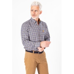Chemise à carreaux marine avec poignets simples deux boutons