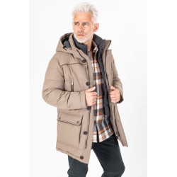 Parka multipoches beige avec renfort aux épaules