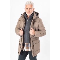 Parka multipoches beige avec parmenture col amovible