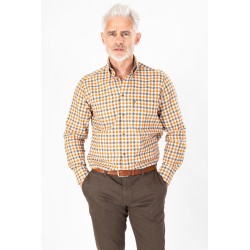 Chemise à carreaux camel col boutonné
