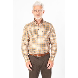 Chemise à carreaux camel avec ses finitions en velours côtelé