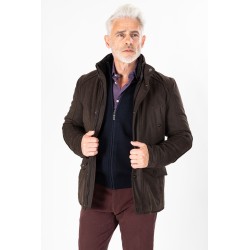 Parka en suédine marron avec lien de serrage à la taille