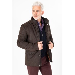 Parka en suédine marron fermeture zip et boutons pressions
