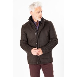 Parka en suédine marron avec renforts coudes et épaules