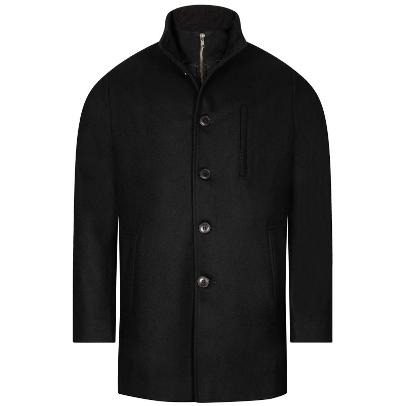 manteau noir en laine mélangée coupe droite