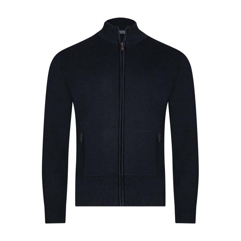 Gilet zippé marine laine et acrylique