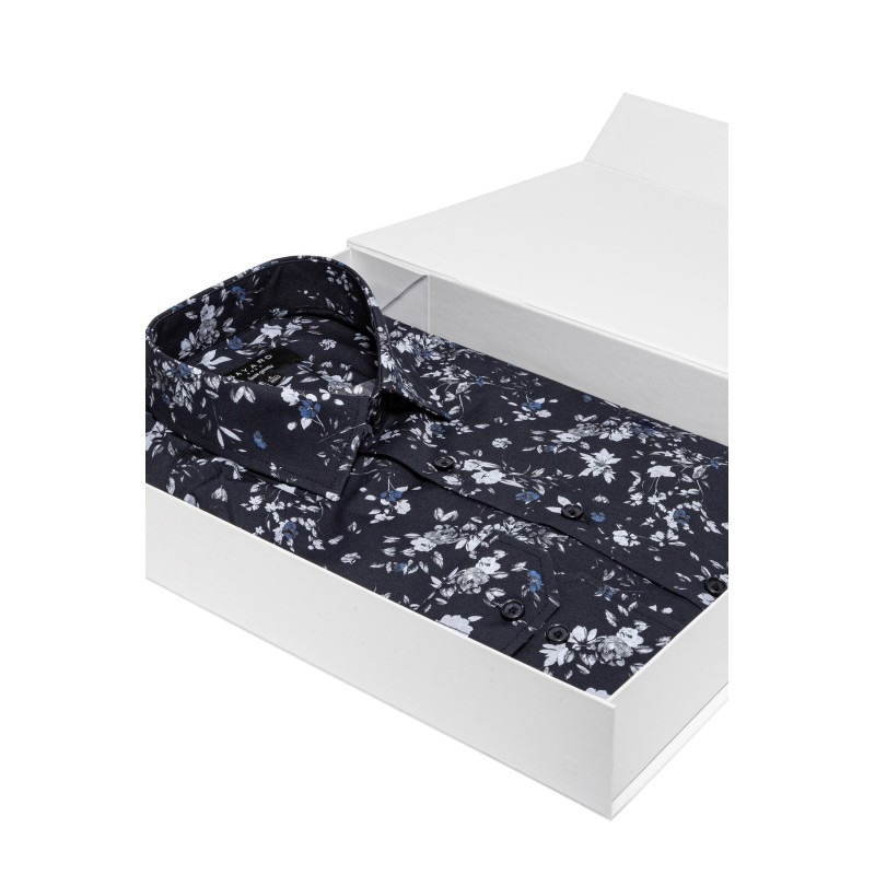 chemise en coton bleu marine à motifs fleuris bayard