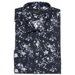chemise en coton bleu marine manches longues fantaisie