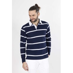 Polo rugby à rayures homme - bleu