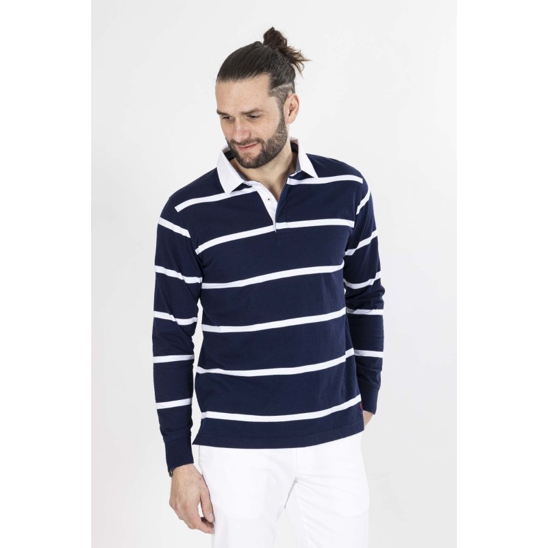 Polo manches longues rayé pour homme – Coloris marine – Bayard