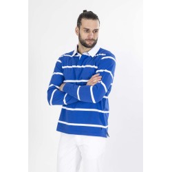 polo manches longues bleu et blan