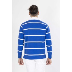 polo en coton bleu et blanc à rayures