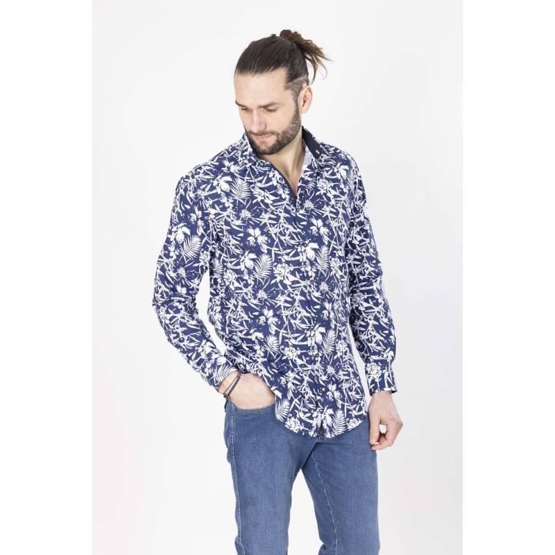 chemise bleu marine avec motifs blanc