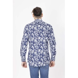 chemise en coton mélangé bleu marine a motifs