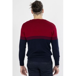 pull bleu marine et rouge en laine mélangée