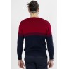 pull bleu marine et rouge en laine mélangée