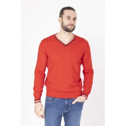 pull en coton rouge col v bayard