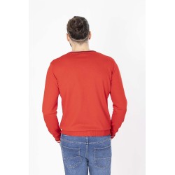 pull rouge col v contrasté ne coton